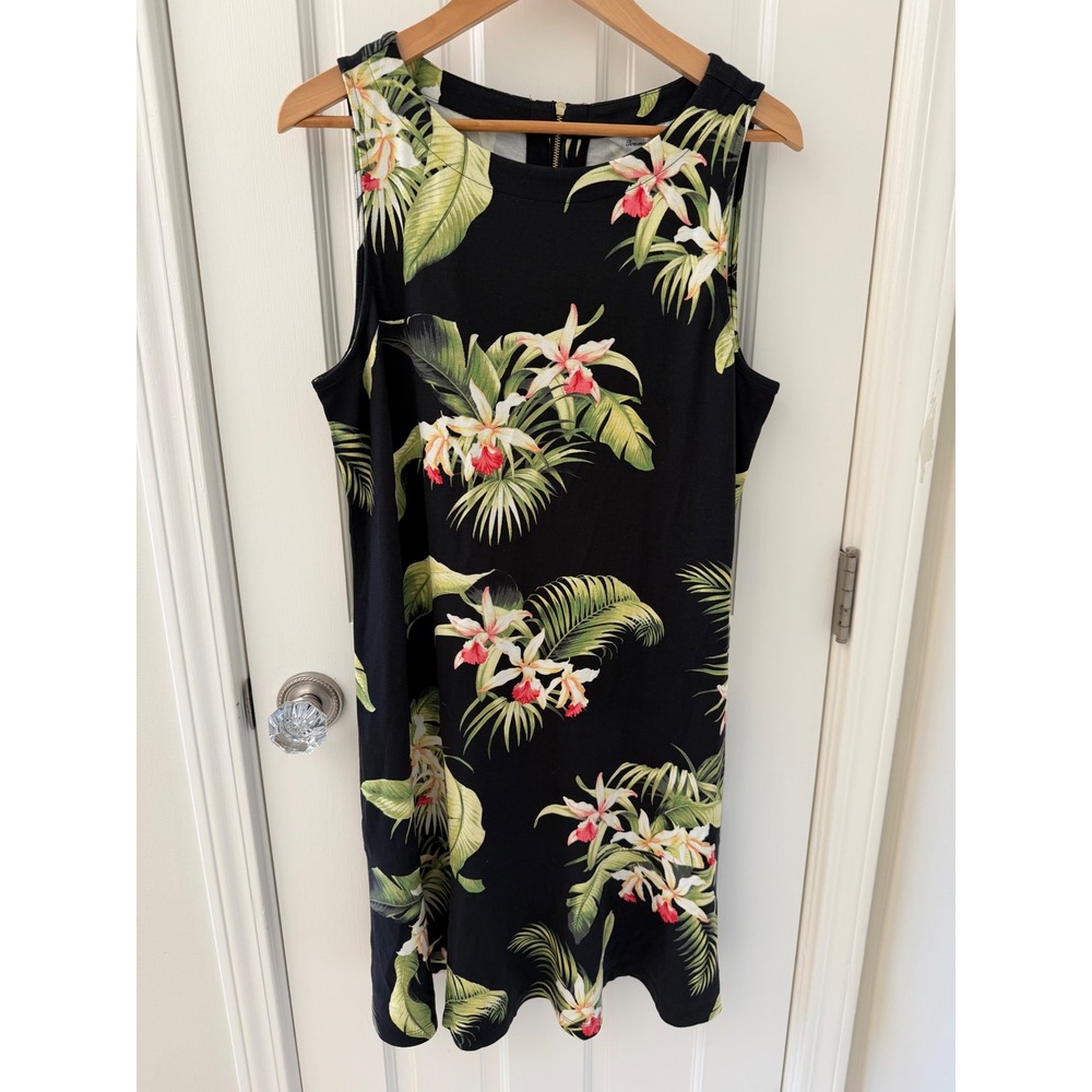 Tommy Bahama Darcy La Brisa Blooms Tropical Floral Shift Dress Black Large NEW